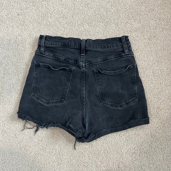 Madewell High Rise Denim Shorts Lunar Wash Black Stretch Raw Hem Distressed 26 - Picture 3 of 7